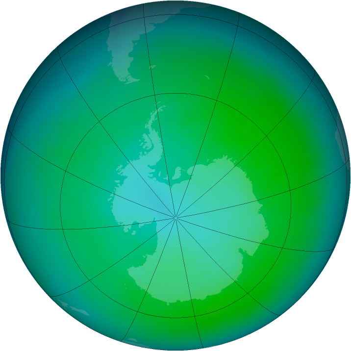 Antarctic ozone map for January 2015